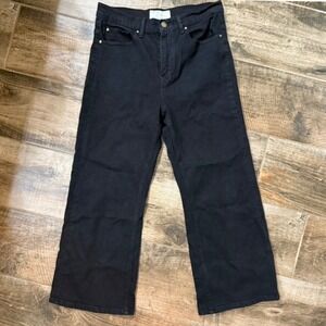 The GREAT. The Rider High Rise Wide Leg Cropped Jeans, Black, 27